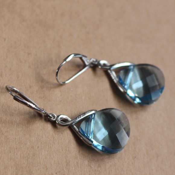 Sterling Silver Blue Crystal Teardrop earrings - Picture 1 of 5